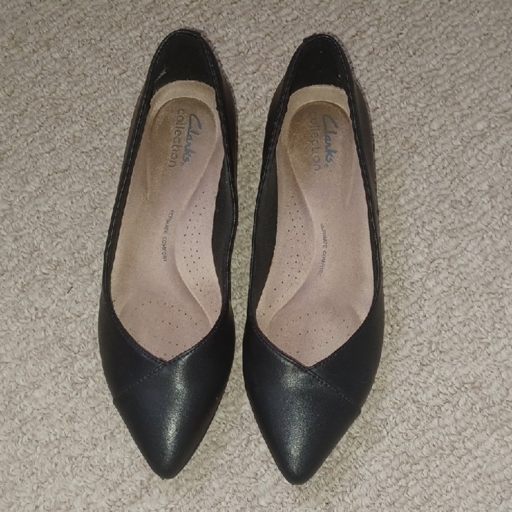 Clarks Black Leather Pointed Heels